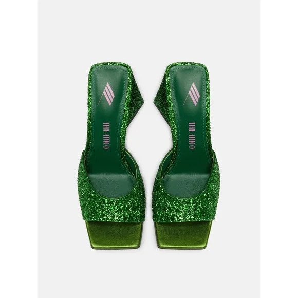 The Attico Size 38 US 8 Luz Green Glitter Sparkle Mule Block Heels EUC $600 - Picture 9 of 10